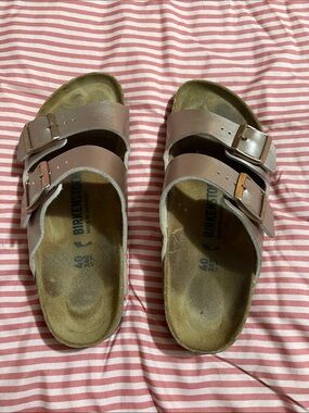 Birkenstock Two-Strap Sandals in Metallic Rose